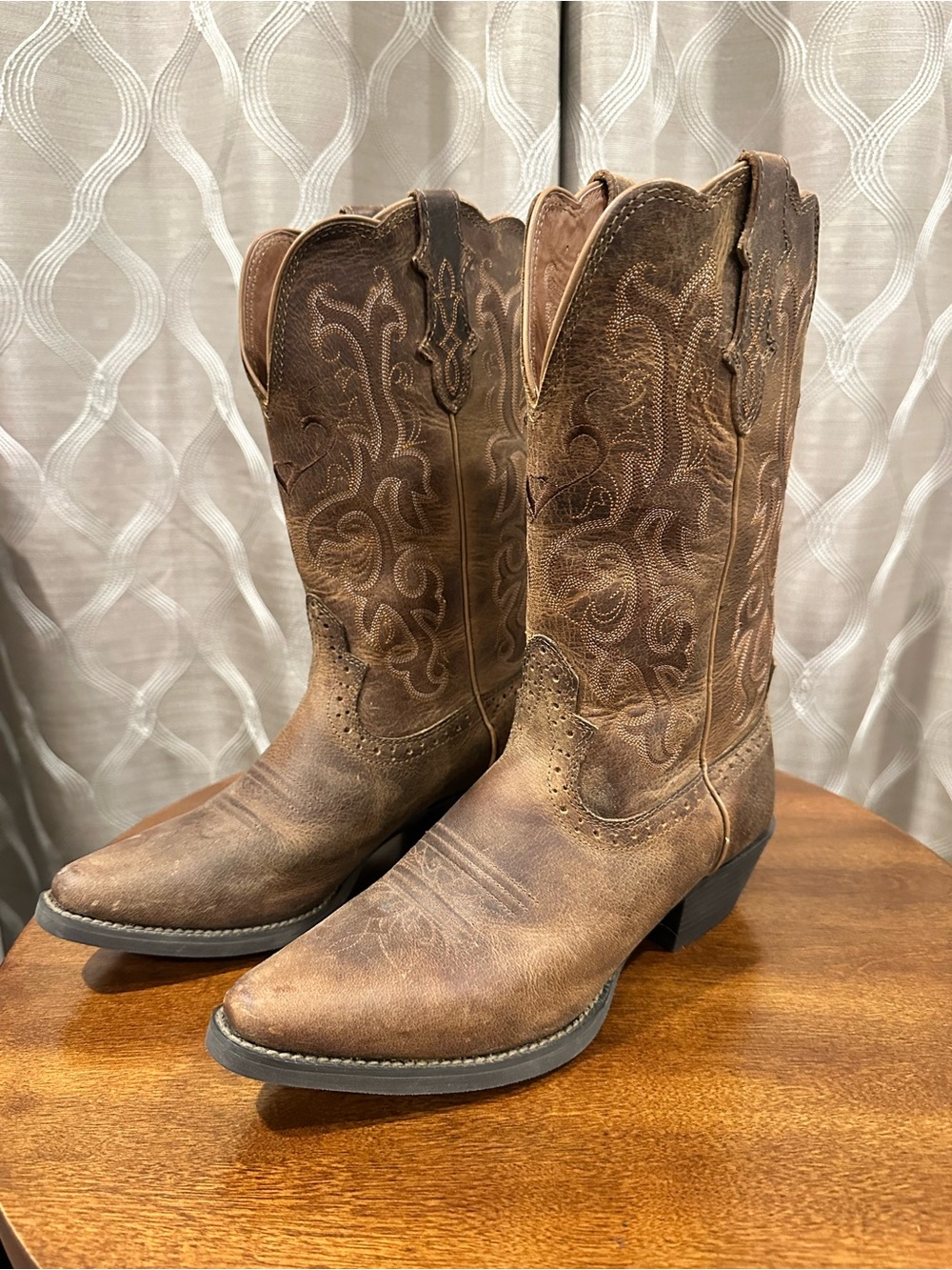 Justin Ladies McKayla 12" Tan Stampede Western Boots (Style L2561), Size 8.5B